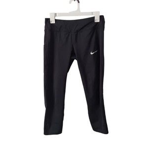 Nike Dri Fit Tight Fit Cropped Running Tights Womens Medium Black Mesh Legggings